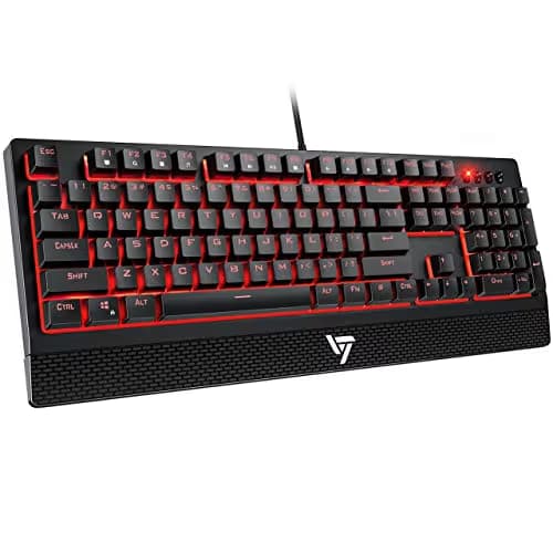 VicTsing Gaming Keyboard Wired, Red LED Backlit Mechanical Keyboard with Red Switch, 100% Anti-ghosting, Waterproof, Quiet Computer Keyboard with Detachable Ergonomic Wrist for Mac, PC Gamer image