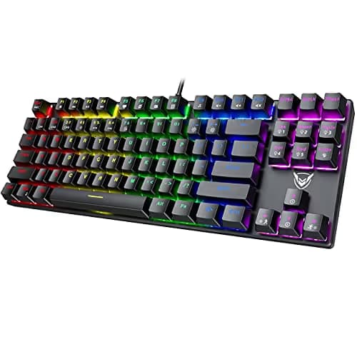 PICTEK TKL Mechanical Gaming Keyboard, Compact 87 Key Mechanical Computer Keyboard with Blue Equivalent Switches, 27 LED Lighting Modes, 100% Anti-Ghosting Wired USB Keyboard for Windows PC/MAC Games image