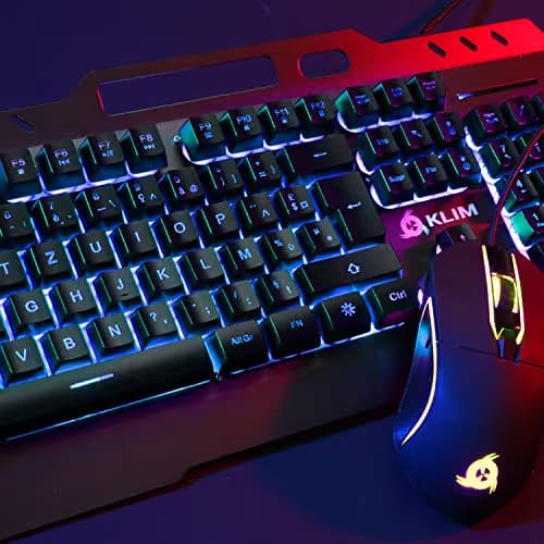 KLIM Lightning Gaming Keyboard + 7 LED Colors + Ergonomic Semi Mechanical Keyboard with Metal Frame + Compatible with PC Mac PS4 Xbox One + Wired Hybrid Keyboard + Teclado Gamer + New 2020 Version image
