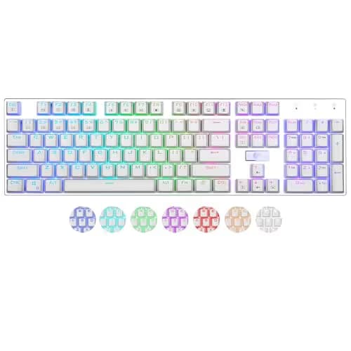 E-Element Z-88 RGB Mechanical Gaming Keyboard, Programmable RGB Backlit, Blue Switch -Tactile & Clicky, Water Resistant, 104 Keys Anti-Ghosting for Mac PC, Silver+White main image