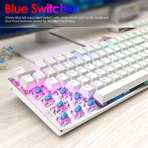 E-Element Z-88 RGB Mechanical Gaming Keyboard, Programmable RGB Backlit, Blue Switch -Tactile & Clicky, Water Resistant, 104 Keys Anti-Ghosting for Mac PC, Silver+White image