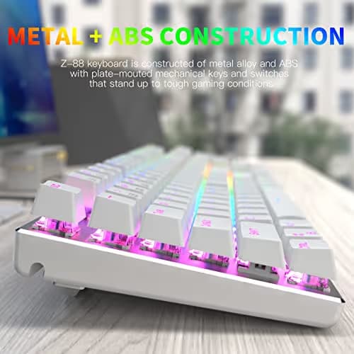 E-Element Z-88 RGB Mechanical Gaming Keyboard, Programmable RGB Backlit, Blue Switch -Tactile & Clicky, Water Resistant, 104 Keys Anti-Ghosting for Mac PC, Silver+White image