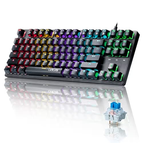 CHONCHOW Backlit Mechanical Gaming Keyboard Compact 87 Keys LED Tenkeyless Wired Mecanico Blue Switches Keyboard Compatible with Windows PC Mac Vista etc-Black image
