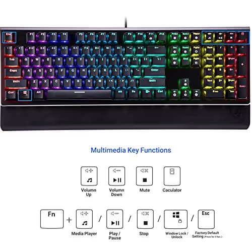 ROSEWILL Mechanical Gaming Keyboard, RGB Backlit Clicky Computer Mechanical Keyboard for PC, Laptop, Mac, Rainbow LED Modes with Side Backlight & Software Suite for Customization - Blue Switch image