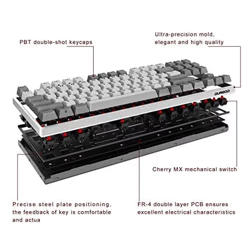 Durgod Taurus K320 TKL Mechanical Gaming Keyboard - 87 Keys - Double Shot PBT - NKRO - USB Type C (Cherry Silent Red, White) image