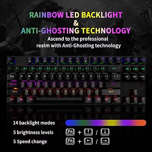 STOGA Mechanical Gaming Keyboard, Anti Ghosting USB Wired Gaming Keyboard with 87 Keys, Alloy Base, 10 Kinds of Backlight Modes LED Backlit image