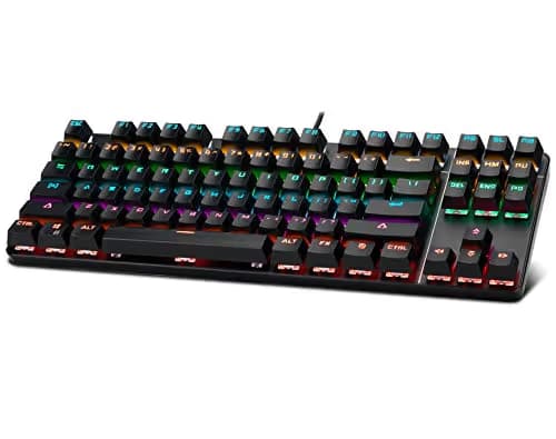CHONCHOW Rainbow LED Backlit Mechanical Gaming Keyboard Wired USB Compact 87-Keys Blue Switches Mechanical RGB Gaming Keyboard for Windows PC Gamers(Black) main image