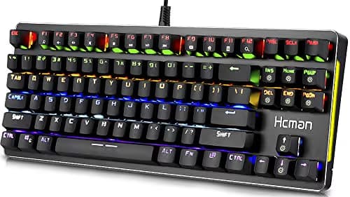 Hcman Mechanical Keyboard 87 Key Compact Gaming Keyboard,21 LED Backlit Modes, Blue Switches USB Wired Keyboard for Computer PC & Mac Gamers (Black) image