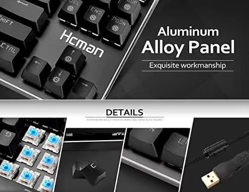 Hcman Mechanical Keyboard 87 Key Compact Gaming Keyboard,21 LED Backlit Modes, Blue Switches USB Wired Keyboard for Computer PC & Mac Gamers (Black) image
