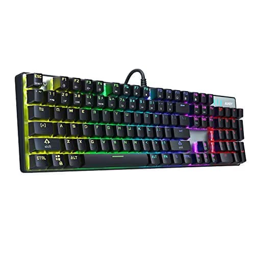 AUKEY Mechanical Keyboard Blue Switch, 104-Key RGB Backlit Gaming Keyboard with Customizable Lighting Effects, Aluminium USB Wired Keyboard for Gaming and Typing image