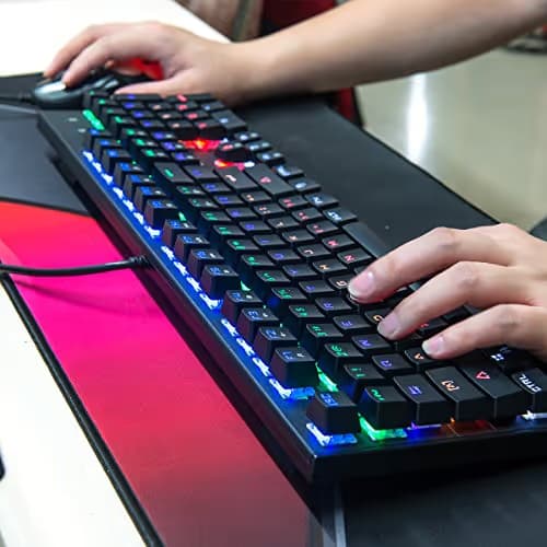 Weekly 56% Off Merdia Mechanical Keyboard Gaming Keyboard with Blue Switch Wired 6 Colors Led Backlit Keyboard Full Size 104 Keys US Layout image