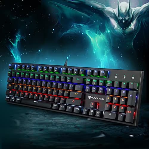 Weekly 56% Off Merdia Mechanical Keyboard Gaming Keyboard with Blue Switch Wired 6 Colors Led Backlit Keyboard Full Size 104 Keys US Layout image