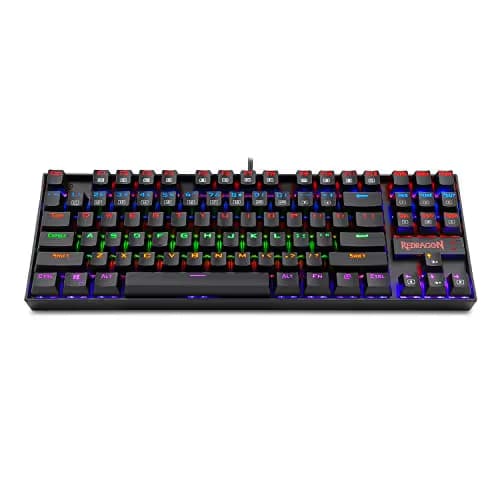 Redragon K552 Mechanical Gaming Keyboard, RGB Rainbow Backlit, 87 Keys, Tenkeyless, Compact Steel Construction with Cherry MX Blue Switches for Windows PC Gamer (Black) image