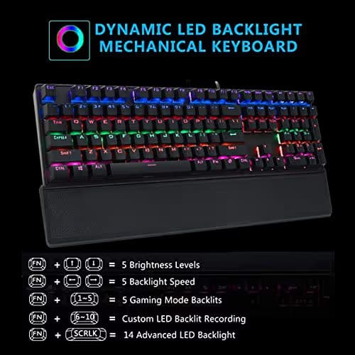 CHONCHOW Led Mechanical Gaming Keyboard Wired Backlit Keyboard Blue Switch Detachable Wrist Rest USB Gaming Keyboard Compatible with PC Mac Windows PS4（Black） image