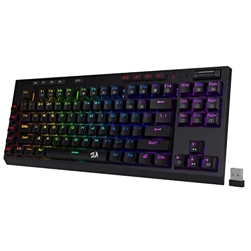 Redragon K596 Vishnu 2.4G Wireless/Wired RGB Mechanical Gaming Keyboard, 87 Keys TKL Compact Keyboard with 2400 mAh Battery, 10 Onboard Macro Keys & Wrist Rest, 10H Play Time, Red Switches image