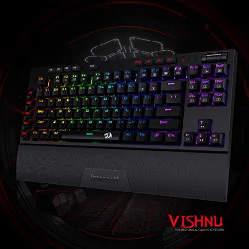 Redragon K596 Vishnu 2.4G Wireless/Wired RGB Mechanical Gaming Keyboard, 87 Keys TKL Compact Keyboard with 2400 mAh Battery, 10 Onboard Macro Keys & Wrist Rest, 10H Play Time, Red Switches image
