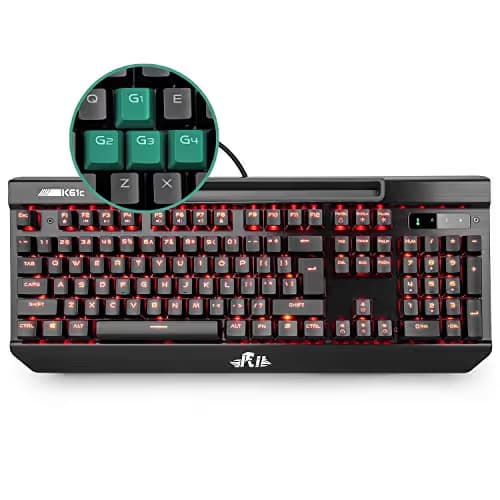 Mechanical Gaming Keyboard,Rii K61C USB Wired 104keys Anti-ghosting Mechanical Programmable Gaming Keyboard,Blue Switches with 3 Macro Keys,Red LED Illuminated Backlit for PC, Windows and Mac main image
