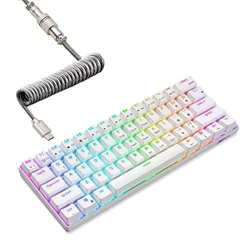 RK61 60% RGB Mechanical Gaming Keyboard Small Compact 61 Keys, Wired/Wireless Bluetooth Mini Portable Keyboard Gaming/Office for iOS Android Windows and Mac with Programmer Brown Switch - White main image