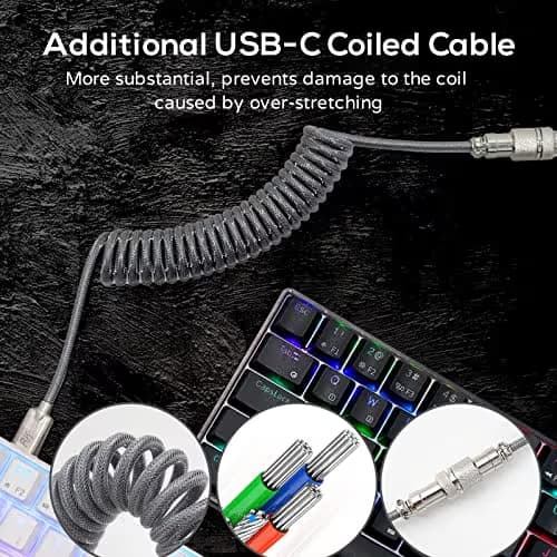 RK61 60% RGB Mechanical Gaming Keyboard Small Compact 61 Keys, Wired/Wireless Bluetooth Mini Portable Keyboard Gaming/Office for iOS Android Windows and Mac with Programmer Brown Switch - White image