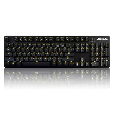 Ajazz AK50 Mechanical Keyboard with Brown Switches, 104 Standard Keys Classic Layout, Anti-Ghosting Professional Gaming Keyboard, Yellow LED Backlit, Black image