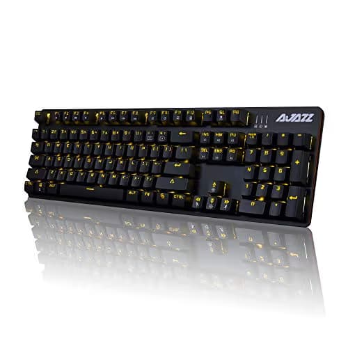 Ajazz AK50 Mechanical Keyboard with Brown Switches, 104 Standard Keys Classic Layout, Anti-Ghosting Professional Gaming Keyboard, Yellow LED Backlit, Black image