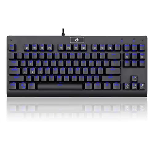 EagleTec KG040 Mechanical Gaming Keyboard Illuminated Blue Switches Cherry MX Equivalent Compact Keyboard Tenkeyless with 87 Keys for Windows PC Gamers (Blue LED Backlit) image