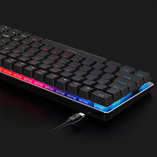 Ajazz AK33 Geek RGB Mechanical Keyboard, 82 Keys Layout, Blue Switches, LED Backlit, Aluminum Portable Wired Gaming Keyboard, Pluggable Cable, for Games Work and Daily Use, Black image