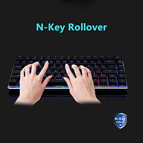 Ajazz AK33 Geek RGB Mechanical Keyboard, 82 Keys Layout, Blue Switches, LED Backlit, Aluminum Portable Wired Gaming Keyboard, Pluggable Cable, for Games Work and Daily Use, Black image