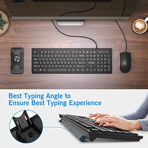 VicTsing Wired Keyboard Slim, Computer Keyboard USB Keyboard with Foldable Stand, Chiclet Keyboard for Windows 7/8/10/Vista, Mac/Laptop/Desktop-Black image