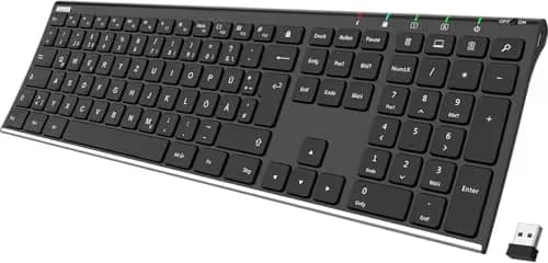 Arteck 2.4G Wireless Keyboard Stainless Steel Ultra Slim Full Size Keyboard with Numeric Keypad for Computer/Desktop/PC/Laptop/Surface/Smart TV and Windows 10/8/ 7 Built in Rechargeable Battery image