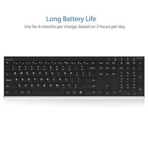Arteck 2.4G Wireless Keyboard Stainless Steel Ultra Slim Full Size Keyboard with Numeric Keypad for Computer/Desktop/PC/Laptop/Surface/Smart TV and Windows 10/8/ 7 Built in Rechargeable Battery image