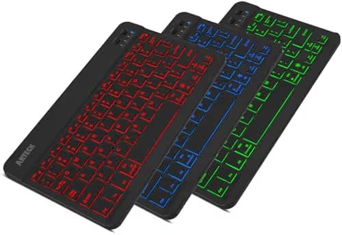 Arteck HB030B Universal Slim Portable Wireless Bluetooth 3.0 7-Colors Backlit Keyboard with Built in Rechargeable Battery, Black image