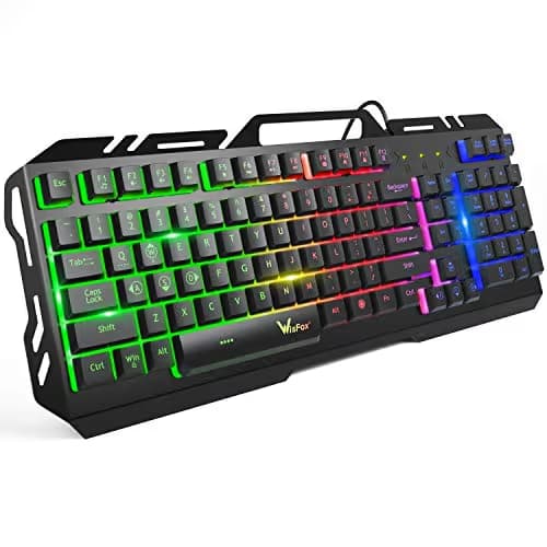 Gaming Keyboard, WisFox Colorful Rainbow LED Backlit Wired Computer Gaming Keyboard with 104 Keys, USB Wired Keyboard and Spill-Resistant for Windows PC Gamers Desktop PS4 main image