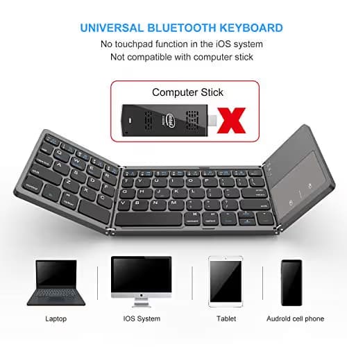 Foldable Bluetooth Keyboard, Jelly Comb Dual Mode Bluetooth & USB Wired Rechargable Portable Mini BT Wireless Keyboard with Touchpad Mouse for Android, Windows, PC, Tablet-Dark Gray image