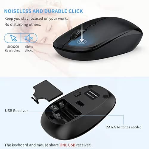Wireless Keyboard and Mouse Combo - LEKVEY Slim Keyboard Mice, 2.4GHz 109 Keys Full Size Wireless Keyboard Mouse Set, with Number Pad, Silent Click, Stylish Design, US Layout (QWERTY), Space Gray image