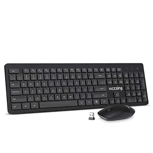 VicTsing [Whisper Quiet] Wireless Keyboard and Mouse Combo, 2.4G Full Size Keyboard and Mouse, Num/Caps/Power Indicator, USB Unifying Receiver, for Office & Home, for PC Laptop Windows Mac iMac,Black main image