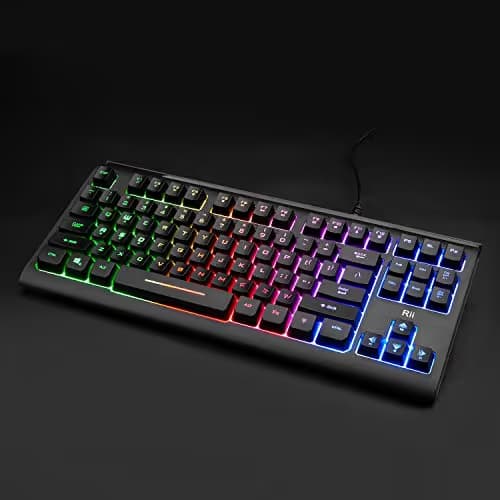 Rii Primer RGB Compact Gaming Keyboard RK104,Backlight Keyboard,Small 87 Keys Computer Keyboard for Windows PC Laptop Desktop image