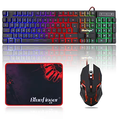 RGB Gaming Keyboard and Backlit Mouse Combo,BlueFinger USB Wired Backlit Keyboard,LED Gaming Keyboard Mouse Set for Laptop PC Computer Game and Work image