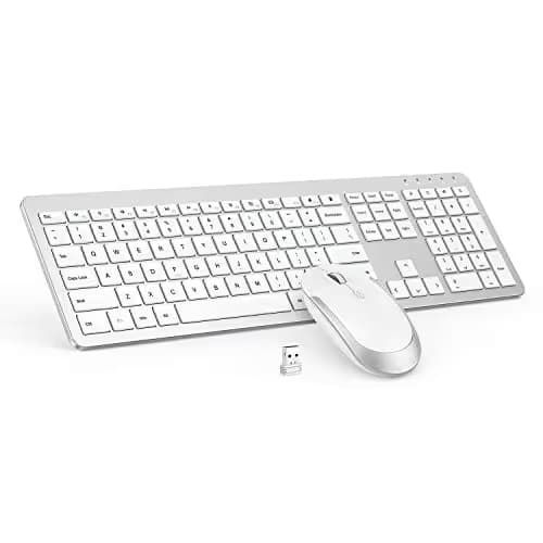 Wireless Keyboard and Mouse Combo - Full Size Slim Thin Wireless Keyboard Mouse with Numeric Keypad with On/Off Switch on Both Keyboard and Mouse - White & Silver main image