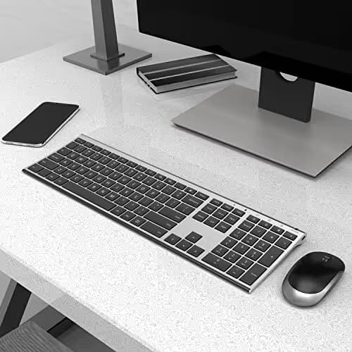 Wireless Keyboard and Mouse, Vssoplor 2.4GHz Rechargeable Compact Quiet Full-Size Keyboard and Mouse Combo with Nano USB Receiver for Windows, Laptop, PC, Notebook-Dark Gray image