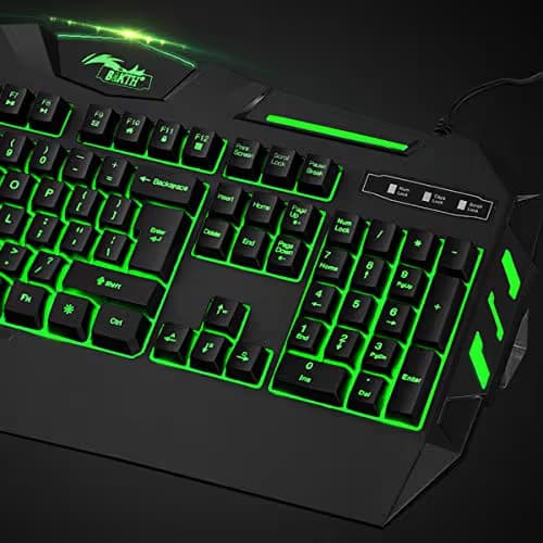 BAKTH 7 Colors LED Backlit Gaming Keyboard, Mechanical Feeling and Waterproof, Illuminated USB Wired Keyboard for Pro PC Gamer or Office image