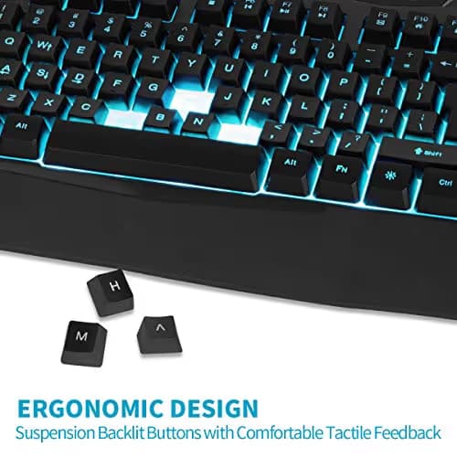 BAKTH 7 Colors LED Backlit Gaming Keyboard, Mechanical Feeling and Waterproof, Illuminated USB Wired Keyboard for Pro PC Gamer or Office image