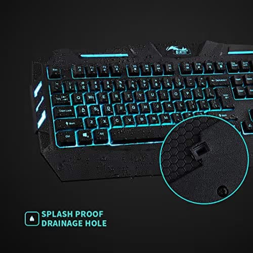 BAKTH 7 Colors LED Backlit Gaming Keyboard, Mechanical Feeling and Waterproof, Illuminated USB Wired Keyboard for Pro PC Gamer or Office image