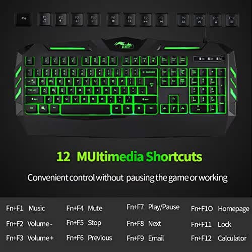 BAKTH 7 Colors LED Backlit Gaming Keyboard, Mechanical Feeling and Waterproof, Illuminated USB Wired Keyboard for Pro PC Gamer or Office image