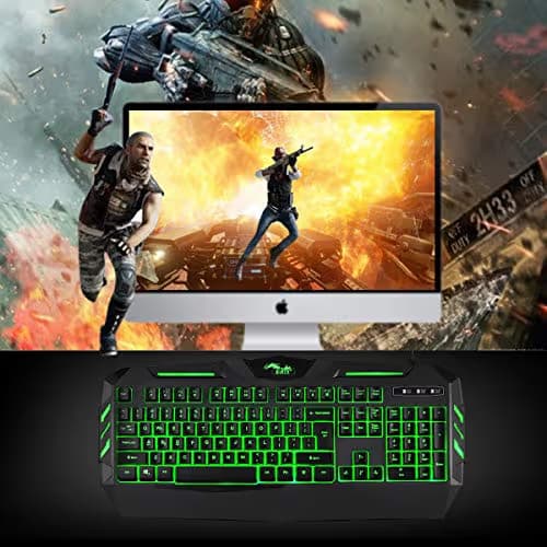 BAKTH 7 Colors LED Backlit Gaming Keyboard, Mechanical Feeling and Waterproof, Illuminated USB Wired Keyboard for Pro PC Gamer or Office image