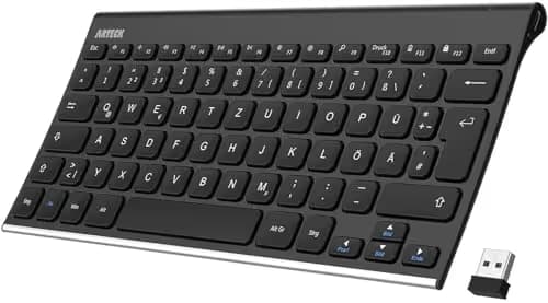 Arteck 2.4G Wireless Keyboard Stainless Steel Ultra Slim Keyboard for Computer/Desktop/PC/Laptop/Surface/Smart TV and Windows 10/8 / 7 / Vista/XP Built in Rechargeable Battery image