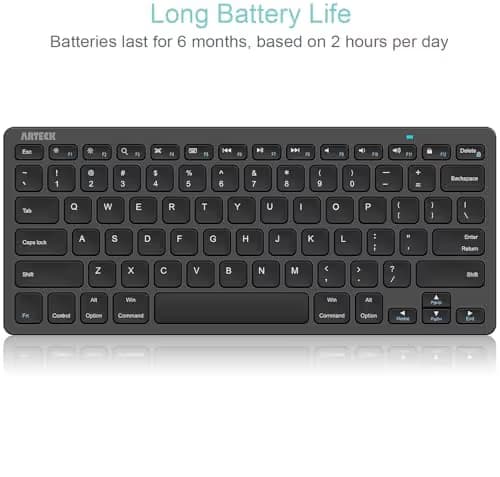 Arteck Ultra-Slim Bluetooth Keyboard Compatible with iPad 10.2-inch/iPad Air/iPad 9.7-inch/iPad Pro/iPad Mini, iPhone and Other Bluetooth Enabled Devices Including iOS, Android, Windows, Black image