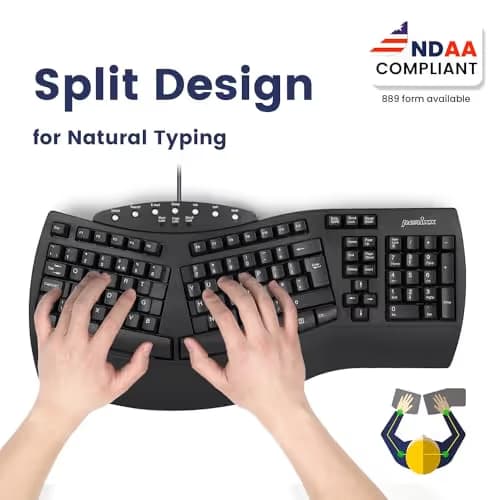 Perixx Periboard-512 Ergonomic Split Keyboard - Natural Ergonomic Design - Black - Bulky Size 19.09"x9.29"x1.73" image