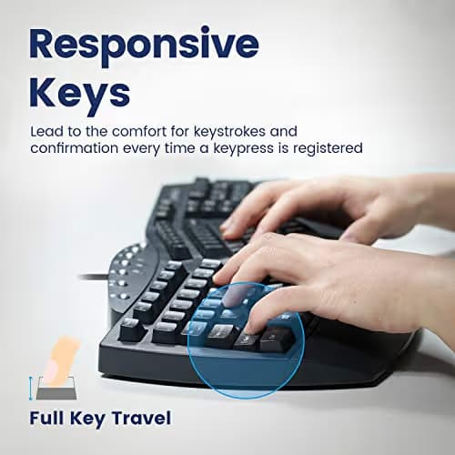 Perixx Periboard-512 Ergonomic Split Keyboard - Natural Ergonomic Design - Black - Bulky Size 19.09"x9.29"x1.73" image