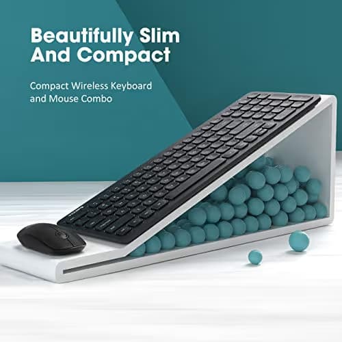 VicTsing [Whisper Quiet & Scissor-Switch] Wireless Keyboard and Mouse Combo, 2.4G Ultra Slim Keyboard and Silent Mouse Set with Number Pad, Nano USB Receiver, for PC Computer Laptop Mac Windows,Black image